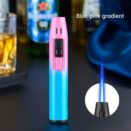 Pen Metal Lighter Mini Spray Gun Inflatable Windproof Butane Gas Lighter Adjustable Straight Shot Blue Flame Cigarette Tools