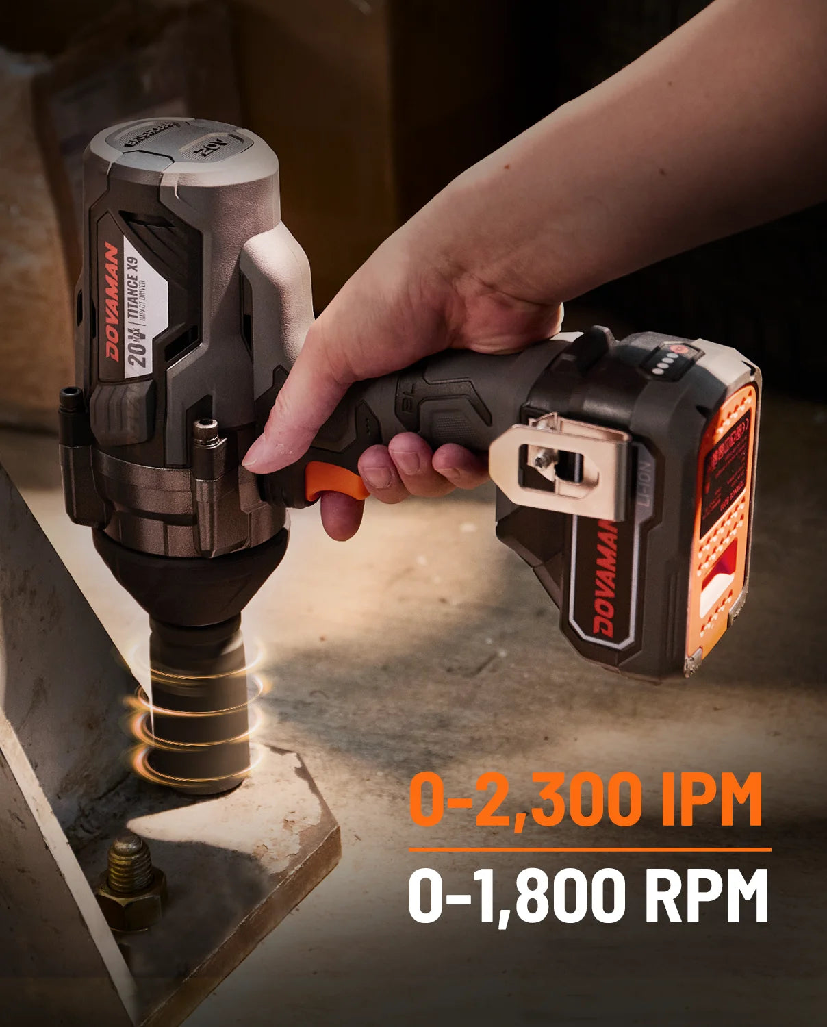 DOVAMAN 20V Brushless Impact Wrench, 3/4" Cordless Impact Gun 2200Nm, 5 Modes, 4.0Ah Battery for Lug Nuts & Trucks