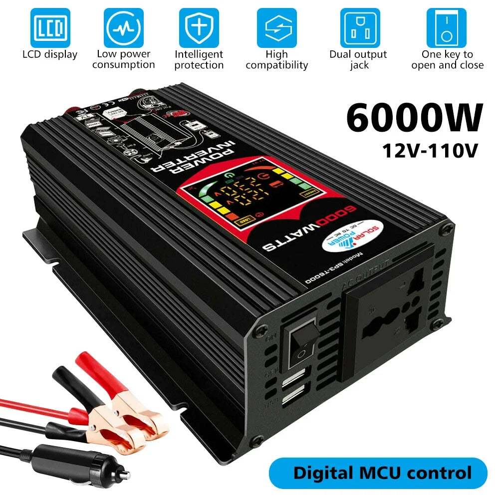 6000W Inverter and Solar Panel Kit 12V Battery Charger with 100A Controller Caravan Solar Power Generator Home 110V Grid System