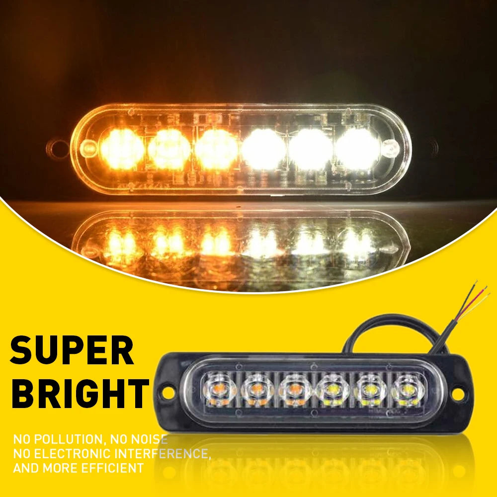 8Pcs Amber White 6LED Car Truck Emergency Beacon Warning Hazard Flash Strobe Light 12V-24V For Engineering Vehicles Car LED Lamp