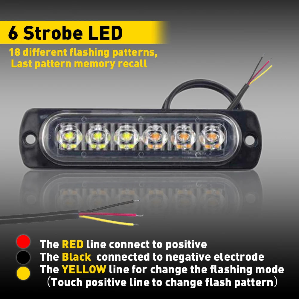 8Pcs Amber White 6LED Car Truck Emergency Beacon Warning Hazard Flash Strobe Light 12V-24V For Engineering Vehicles Car LED Lamp