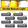 8Pcs Amber White 6LED Car Truck Emergency Beacon Warning Hazard Flash Strobe Light 12V-24V For Engineering Vehicles Car LED Lamp