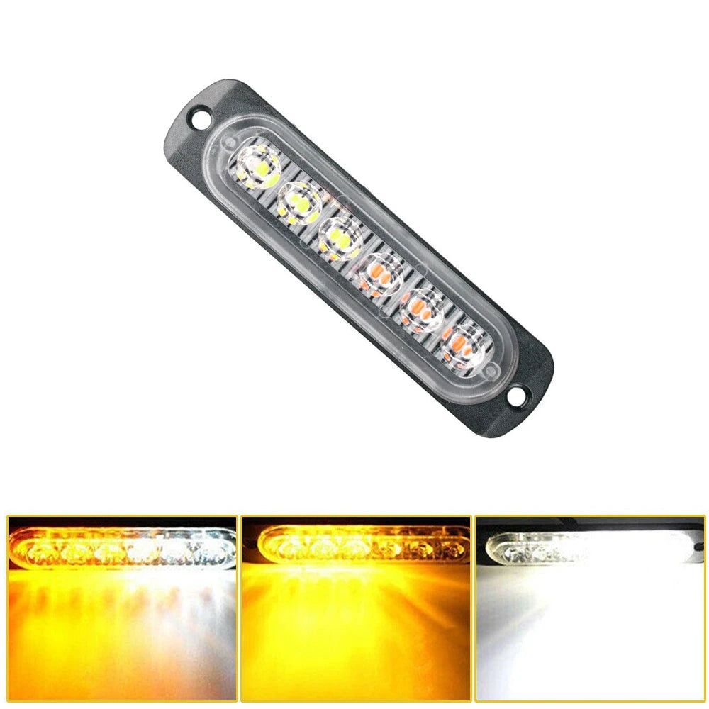 8Pcs Amber White 6LED Car Truck Emergency Beacon Warning Hazard Flash Strobe Light 12V-24V For Engineering Vehicles Car LED Lamp