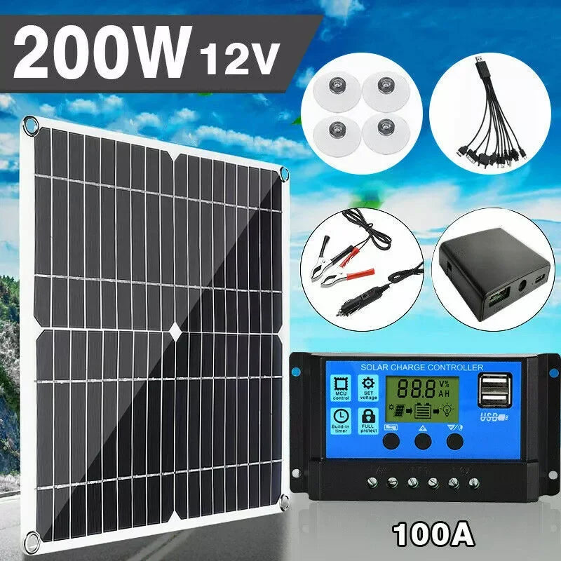 6000W Inverter and Solar Panel Kit 12V Battery Charger with 100A Controller Caravan Solar Power Generator Home 110V Grid System