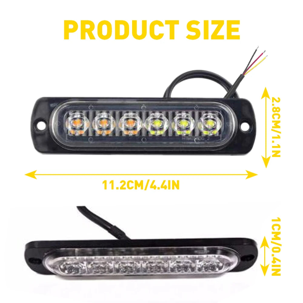 8Pcs Amber White 6LED Car Truck Emergency Beacon Warning Hazard Flash Strobe Light 12V-24V For Engineering Vehicles Car LED Lamp