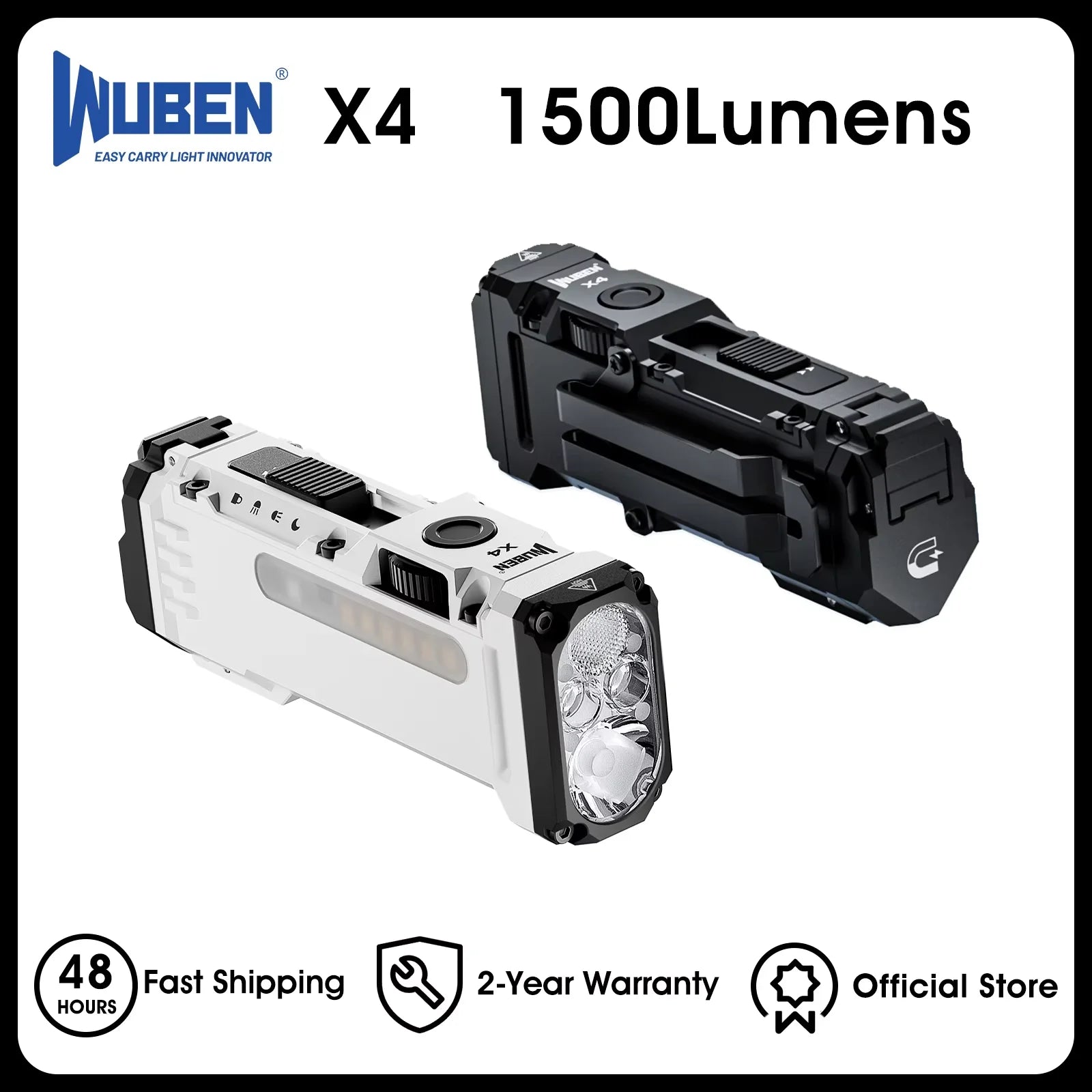 WUBEN X4 EDC Flat Flashlight with RGB Light, 1500 Lumens Mini Flashlight with Tactical Switch and Magnetic, IP68 Portable Pocket